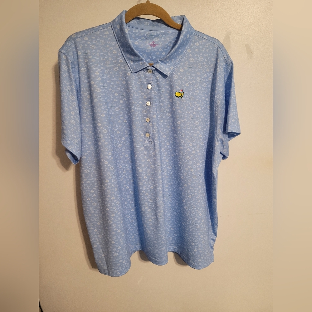 Masters Magnolia Lane Tech Blue Big Oak print Shirt women size 3X EUC